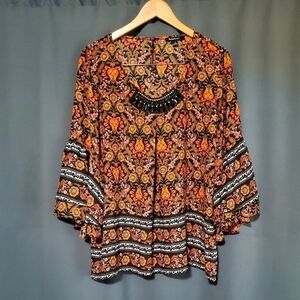 Relativity Floral Beaded Blouse Size XL NWT